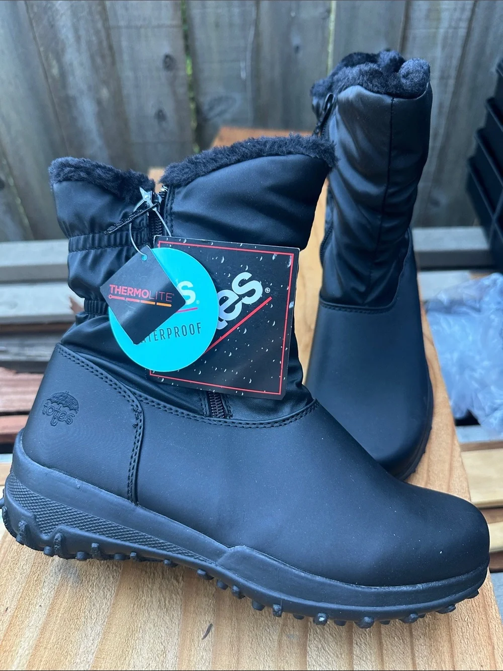 totes Black Waterproof Insulated Winter Boots with Faux-Fur Collar